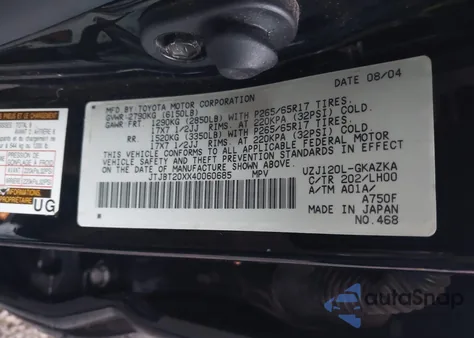 2004 Lexus Gx 470 z USA, uszkodzony, nr VIN JTJBT20XX40060685